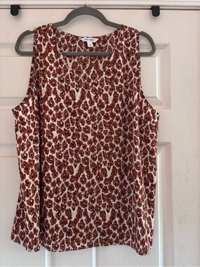 Nine West Brown Animal Print Sleeveless V-Neck Shell Top - Size XL